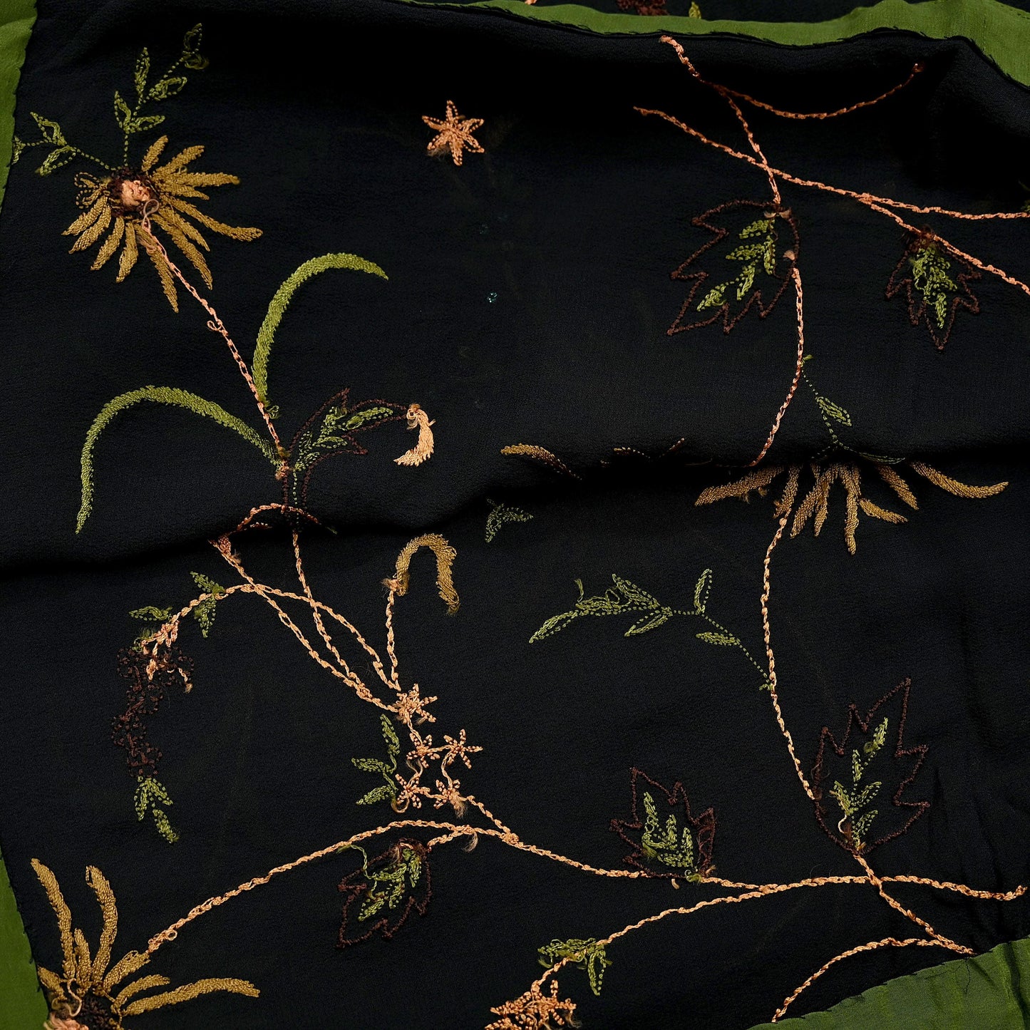 Indian Vintage Dupatta Black Pure Georgette silk Long Stole Hand Embroidered Scarves Stole Veil Wrap