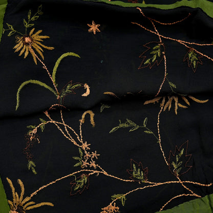 Indian Vintage Dupatta Black Pure Georgette silk Long Stole Hand Embroidered Scarves Stole Veil Wrap