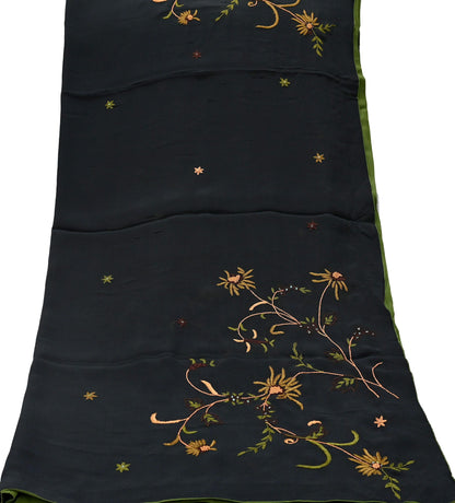 Indian Vintage Dupatta Black Pure Georgette silk Long Stole Hand Embroidered Scarves Stole Veil Wrap
