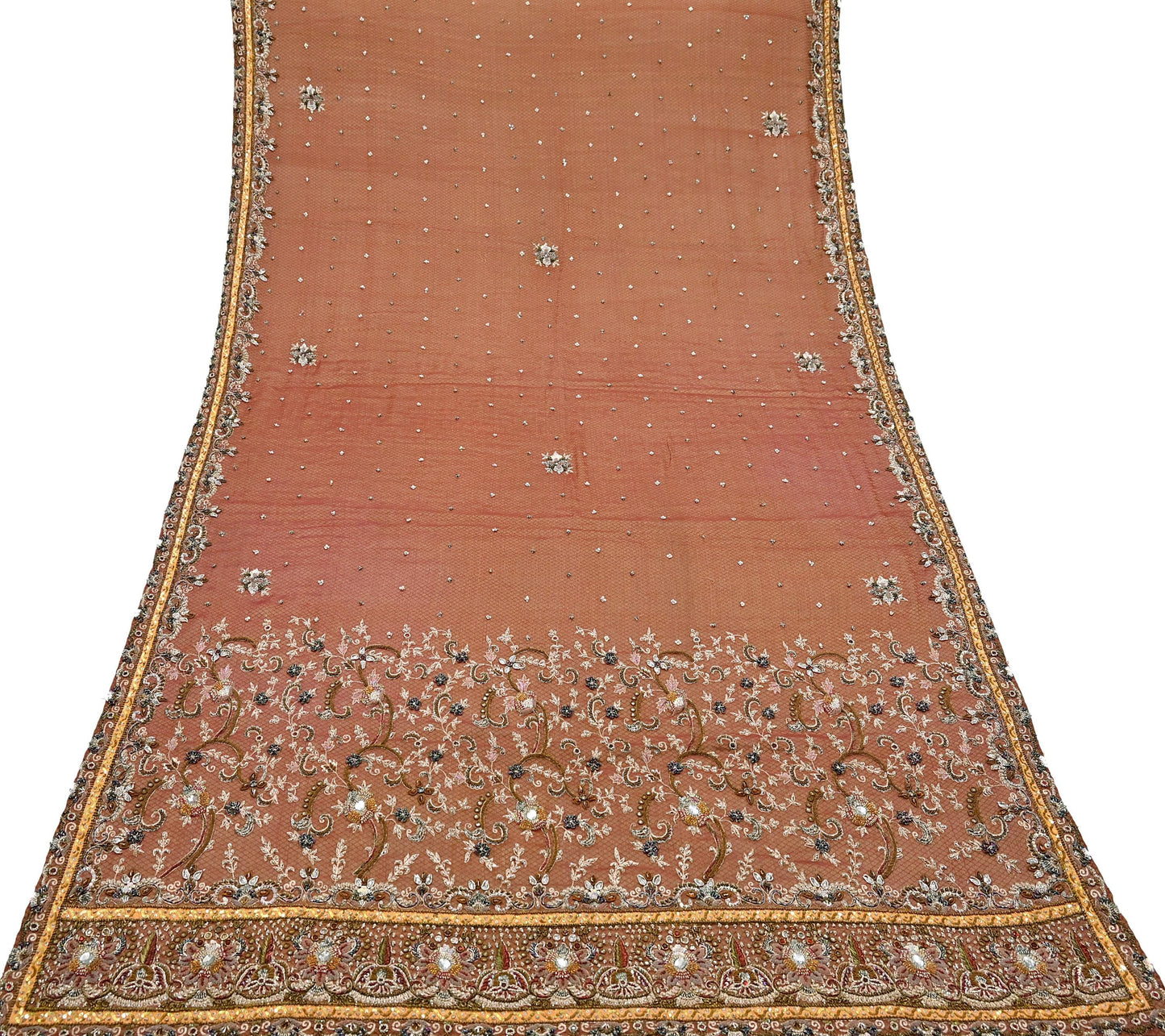 Indian Vintage Heavy Bridal Maroon Dupatta Pure Georgette Silk Long Stole Hand Embroidered Scarf Zardozi/Dabka Wedding red Hijab veil