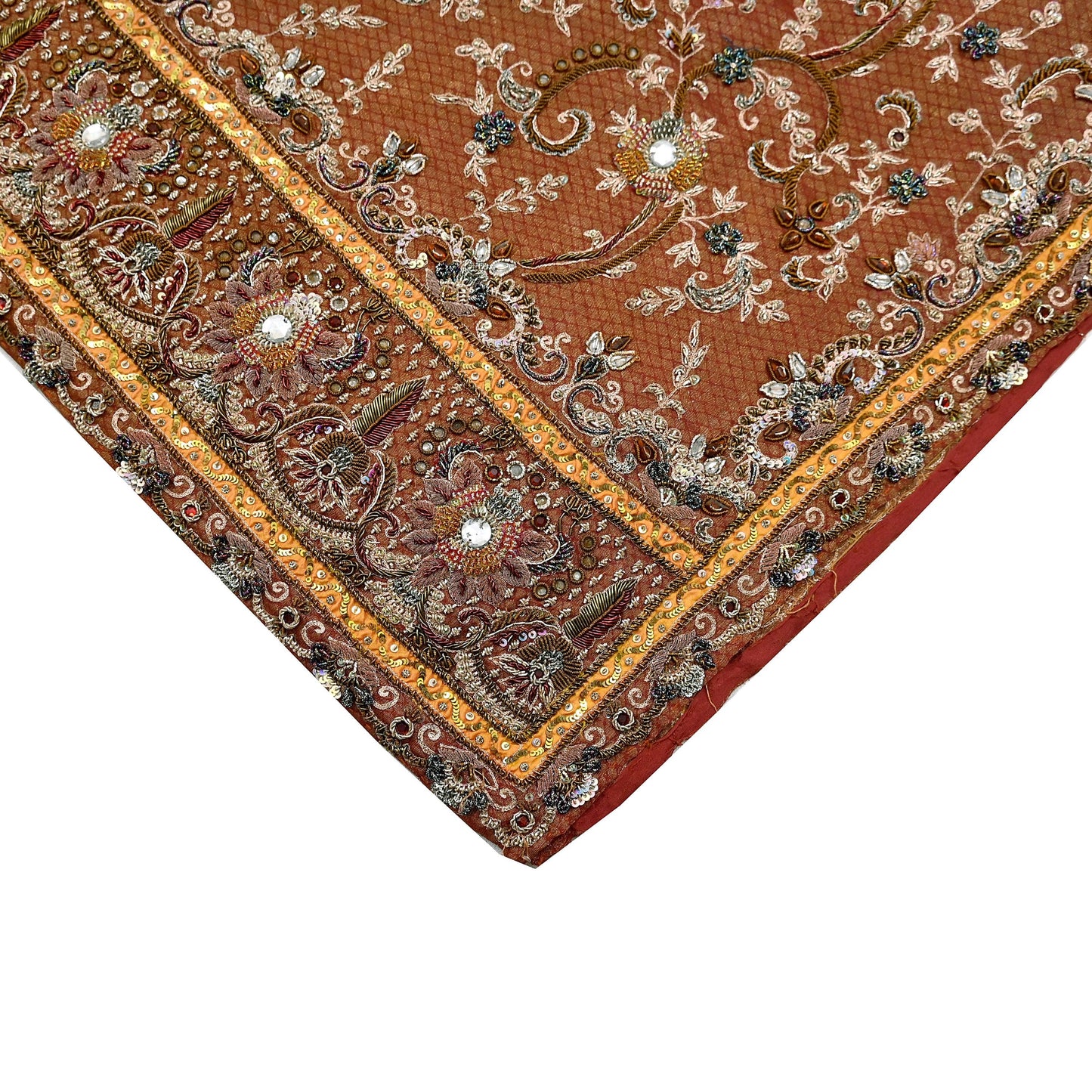 Indian Vintage Heavy Bridal Maroon Dupatta Pure Georgette Silk Long Stole Hand Embroidered Scarf Zardozi/Dabka Wedding red Hijab veil