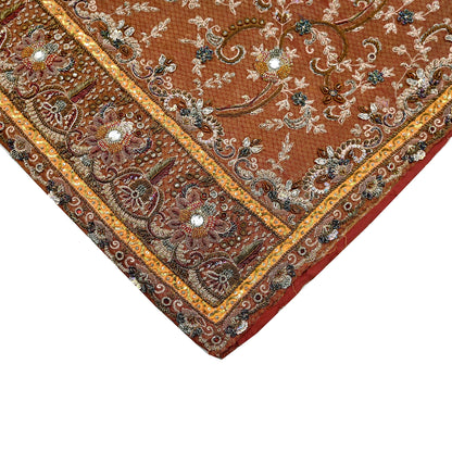 Indian Vintage Heavy Bridal Maroon Dupatta Pure Georgette Silk Long Stole Hand Embroidered Scarf Zardozi/Dabka Wedding red Hijab veil