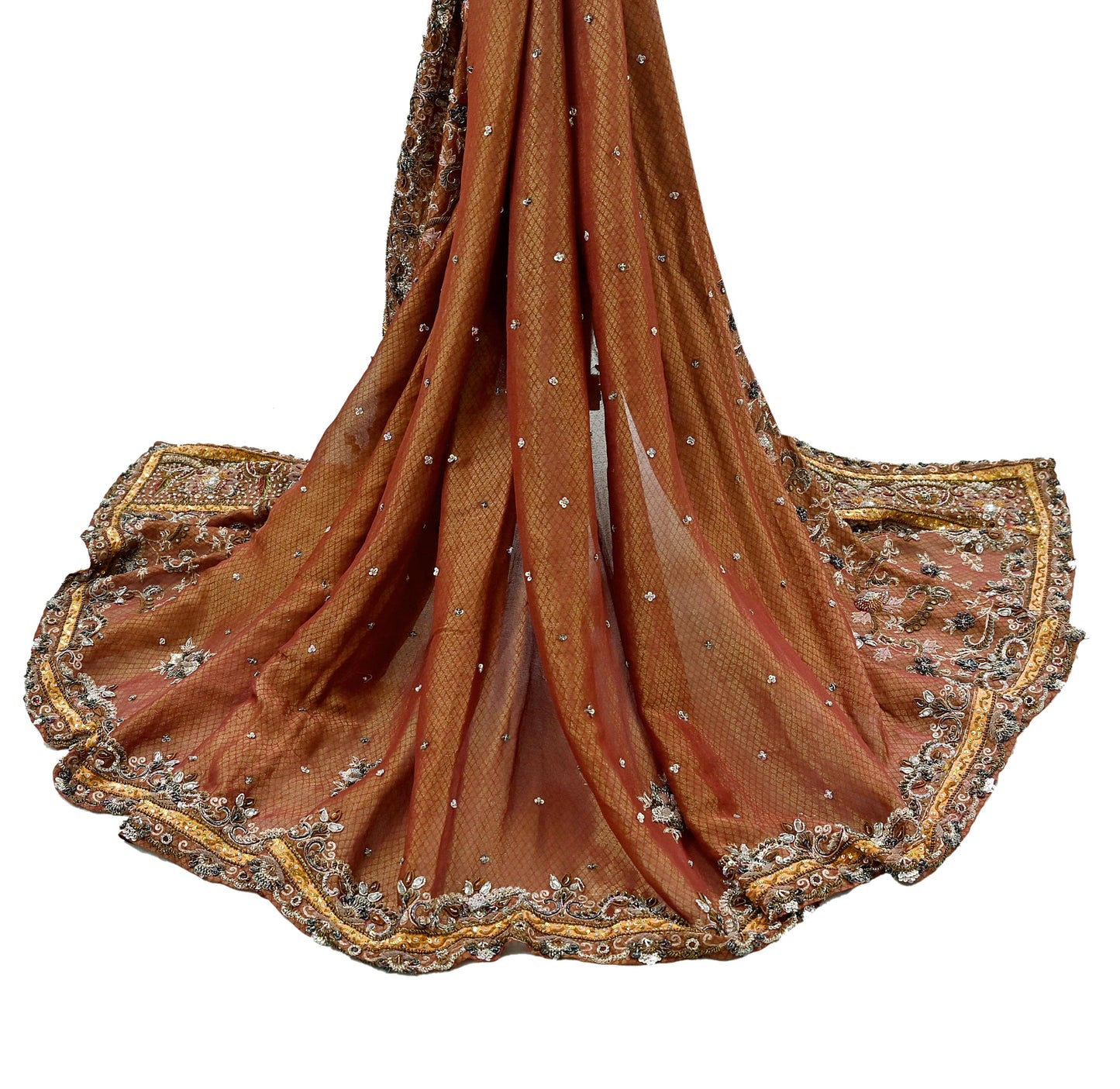 Indian Vintage Heavy Bridal Maroon Dupatta Pure Georgette Silk Long Stole Hand Embroidered Scarf Zardozi/Dabka Wedding red Hijab veil