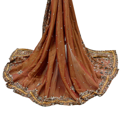 Indian Vintage Heavy Bridal Maroon Dupatta Pure Georgette Silk Long Stole Hand Embroidered Scarf Zardozi/Dabka Wedding red Hijab veil