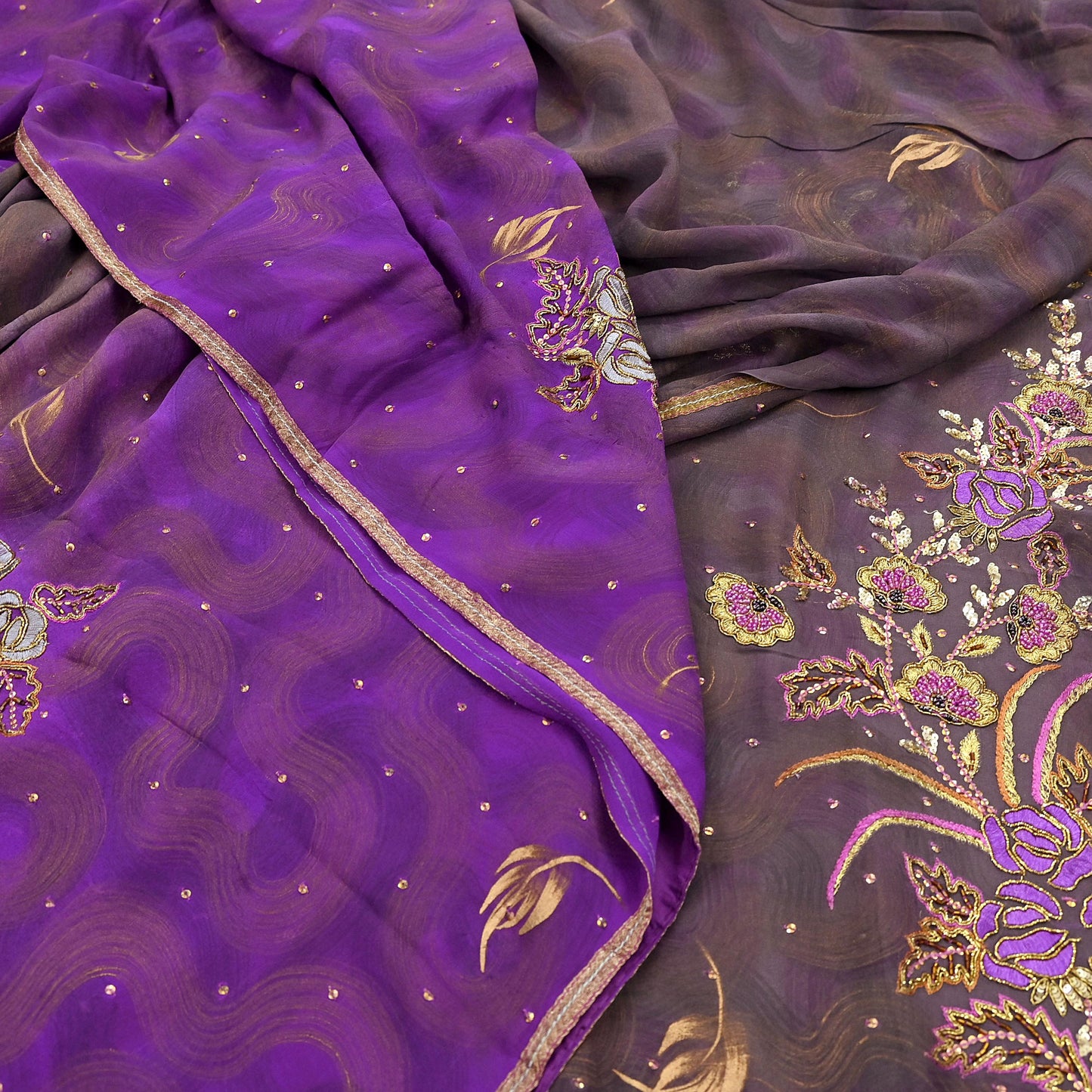 Indian Vintage Heavy Sarees Pure Georgette Silk Hand Embroidered Sari Fabric 6Yd Sewing Ethnic Zardozi/dabka zari Wedding sarees