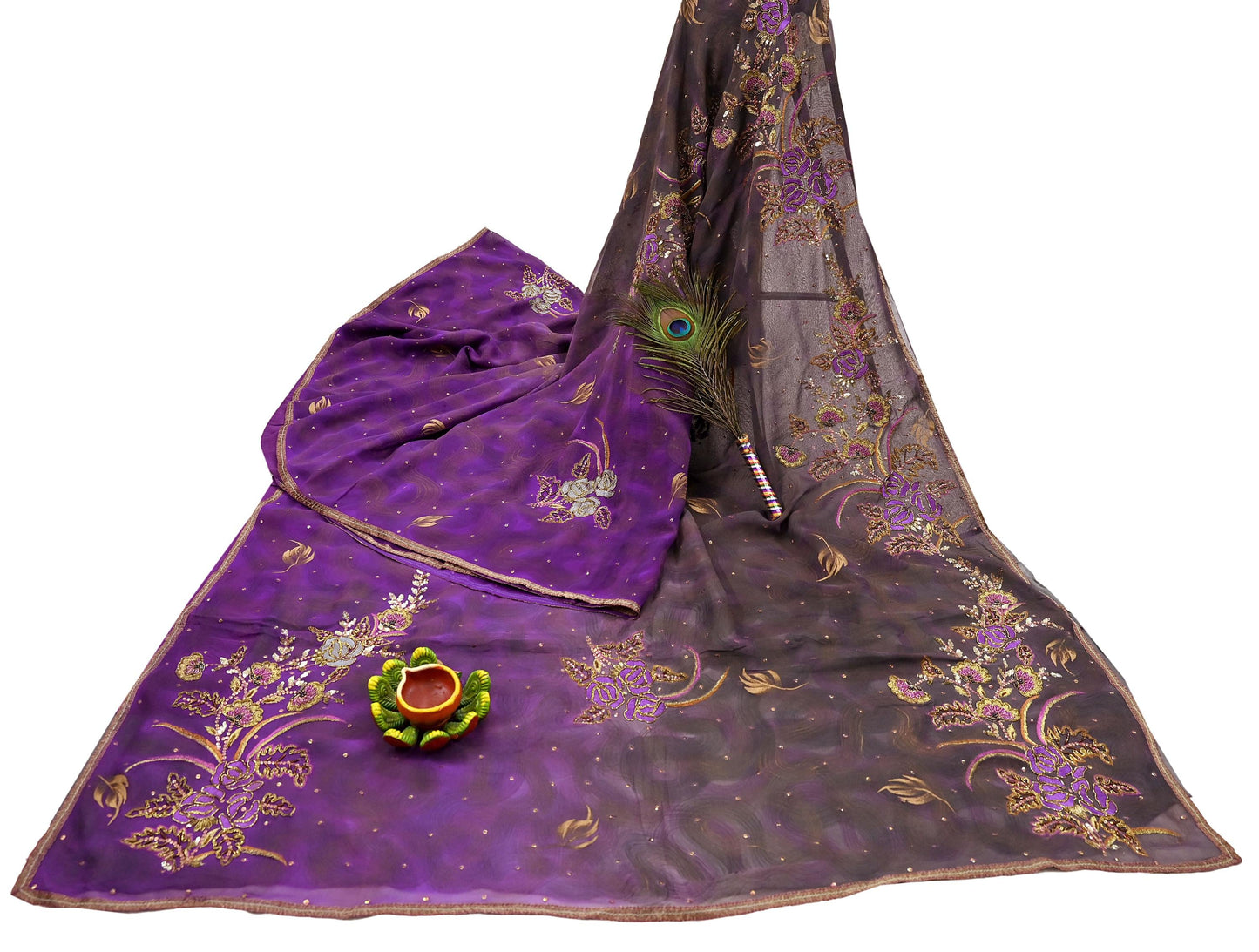 Indian Vintage Heavy Sarees Pure Georgette Silk Hand Embroidered Sari Fabric 6Yd Sewing Ethnic Zardozi/dabka zari Wedding sarees