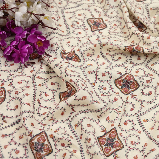 Indian Vintage Ivory Shawl Pure Woolen Handmade Suzani Long Throw Stole Warm Stole Paisley Design Soft Soft Cozy