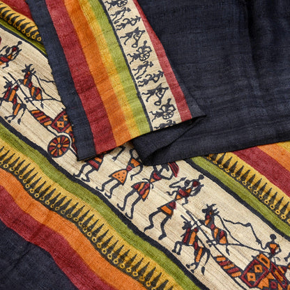 Indian Vintage Beige Dupatta Long Stole 100% Pure Khadi Silk Handloom warli Print Scarves Veil Scarf Wrap Hippie Fringes