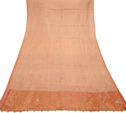 Indian Vintage Dupatta Orange Long Stole Hand Embroidered Pure Tissue Silk Scarves Veil Zardozi Zari Soft Scarf Wrap Boho