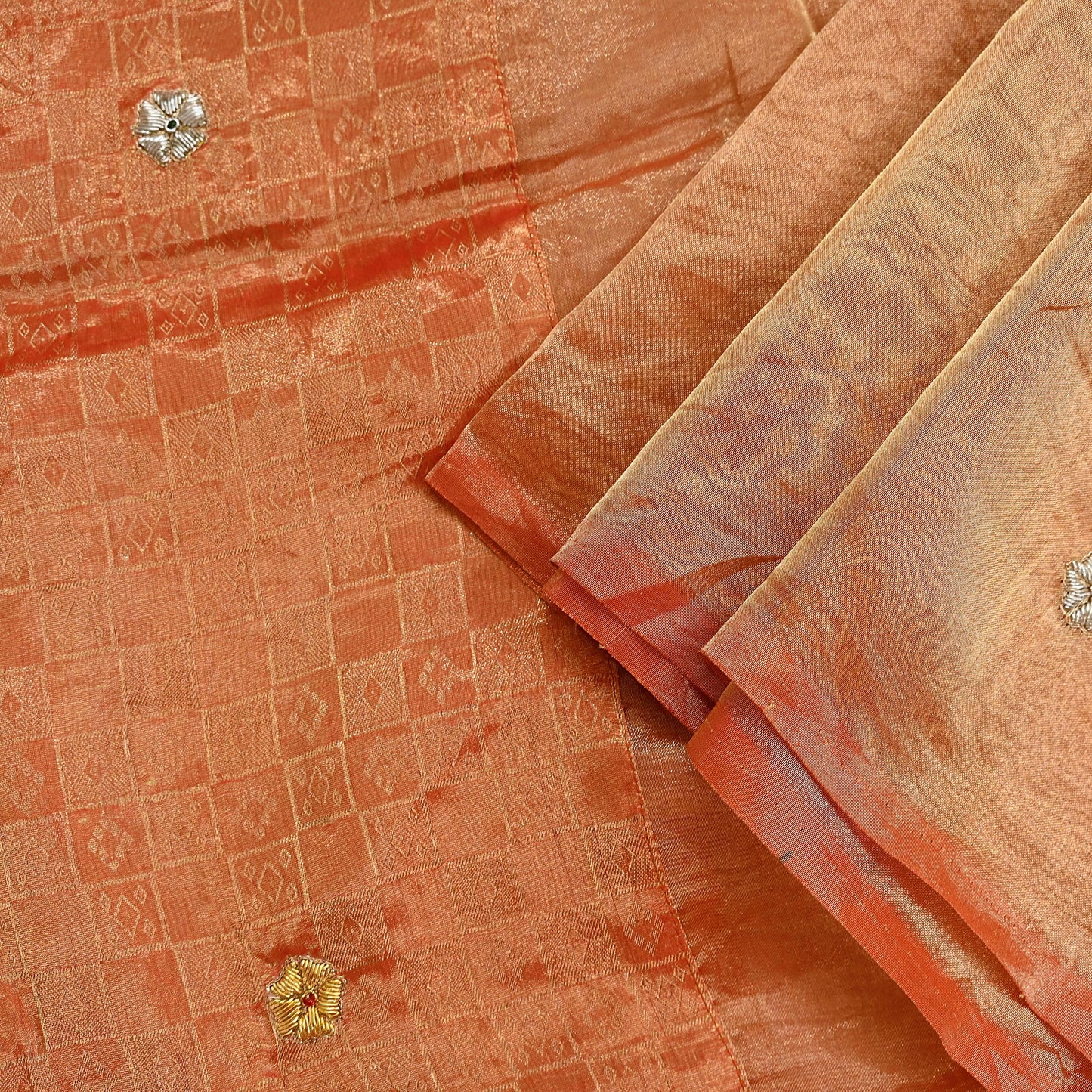 Indian Vintage Dupatta Orange Long Stole Hand Embroidered Pure Tissue Silk Scarves Veil Zardozi Zari Soft Scarf Wrap Boho