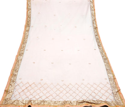 Indian Vintage Heavy Bridal Dupatta Peach Net Mesh Long Stole Hand Embroidered Scarves Golden Gota Patti Wedding/Party Wear