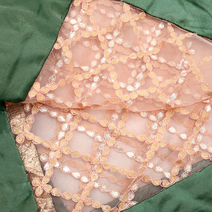 Indian Vintage Heavy Bridal Dupatta Peach Net Mesh Long Stole Hand Embroidered Scarves Golden Gota Patti Wedding/Party Wear