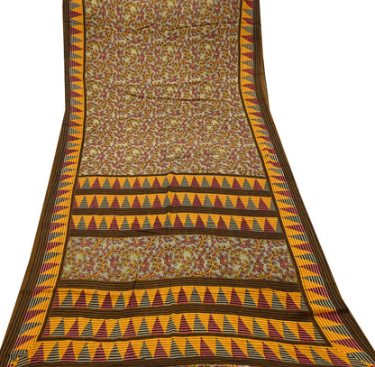 Indian Vintage Green Saree Printed Pure Cotton Sari Craft Fabric Soft 5Yd Sewing Sarong Wrap Boho Floral Dress making Crafting Quilting