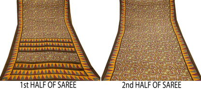 Indian Vintage Green Saree Printed Pure Cotton Sari Craft Fabric Soft 5Yd Sewing Sarong Wrap Boho Floral Dress making Crafting Quilting