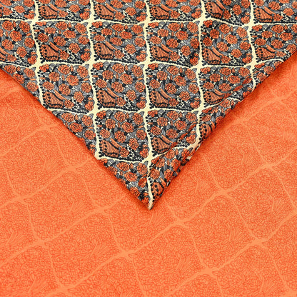 Indian Vintage Sari Orange & Beige Moss Crepe Printed Sarees 6yd Craft Fabric Sewing Floral Soft Dressmaking Quilting Crafting Upcycle Used