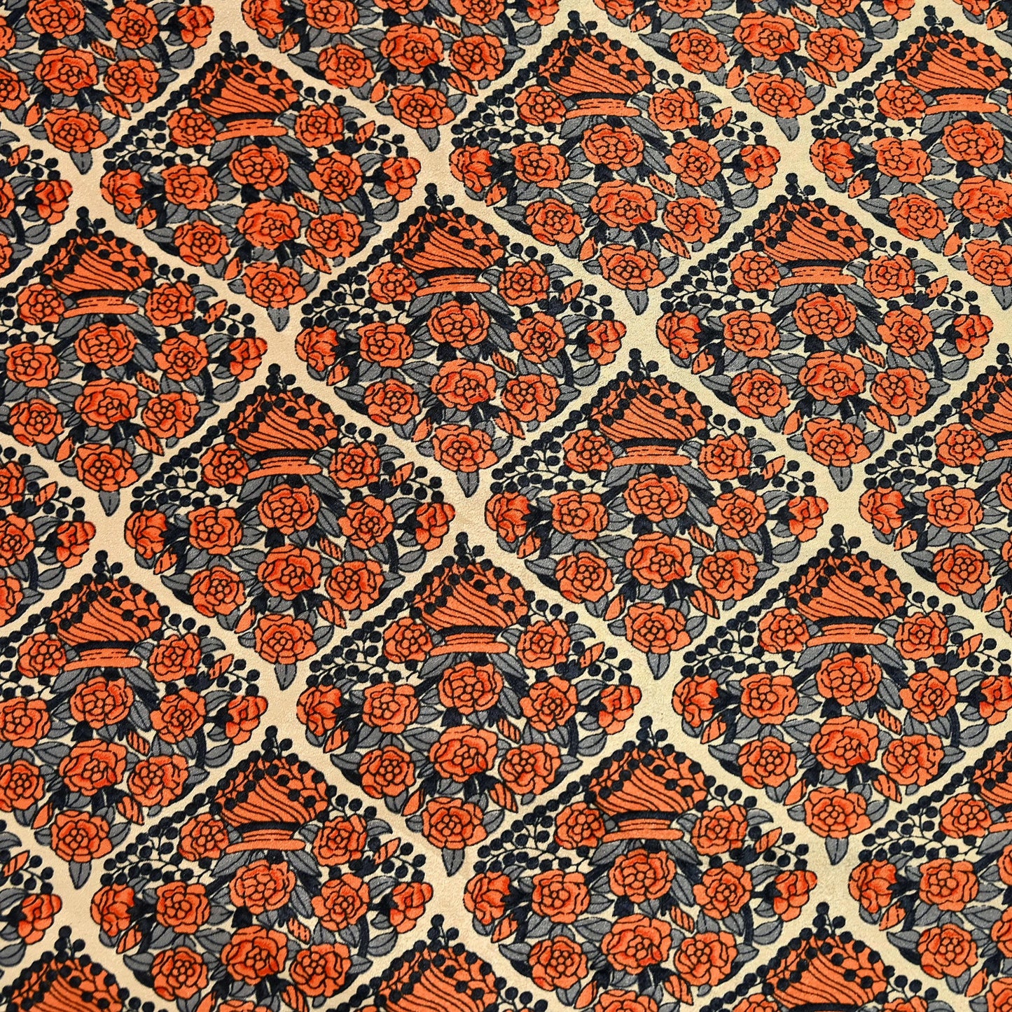 Indian Vintage Sari Orange & Beige Moss Crepe Printed Sarees 6yd Craft Fabric Sewing Floral Soft Dressmaking Quilting Crafting Upcycle Used