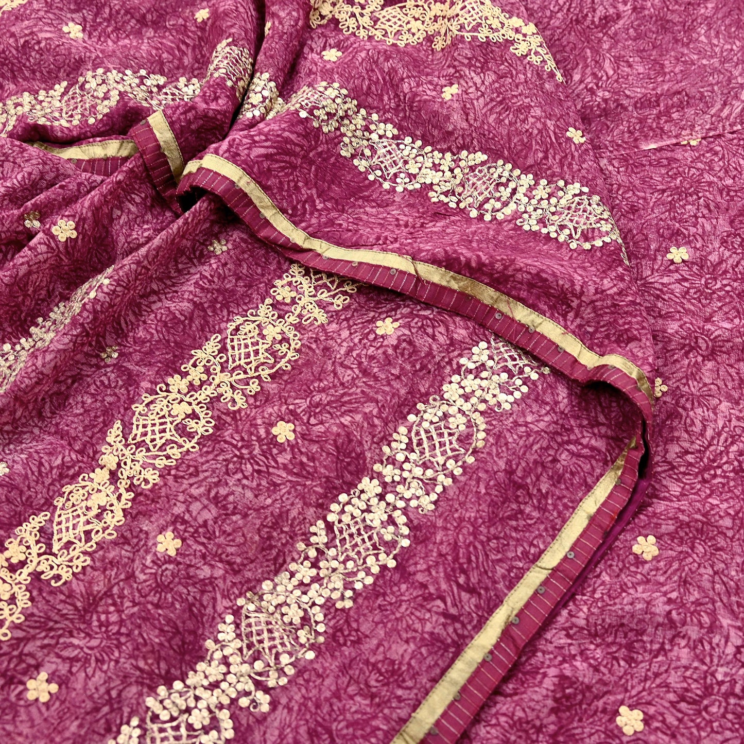 Indian Vintage Sari Hand Embroidered Pure Georgette Silk Sarees Craft Fabric 6Yd Sequins Wedding Sarees Quilting Crafting Upcycle
