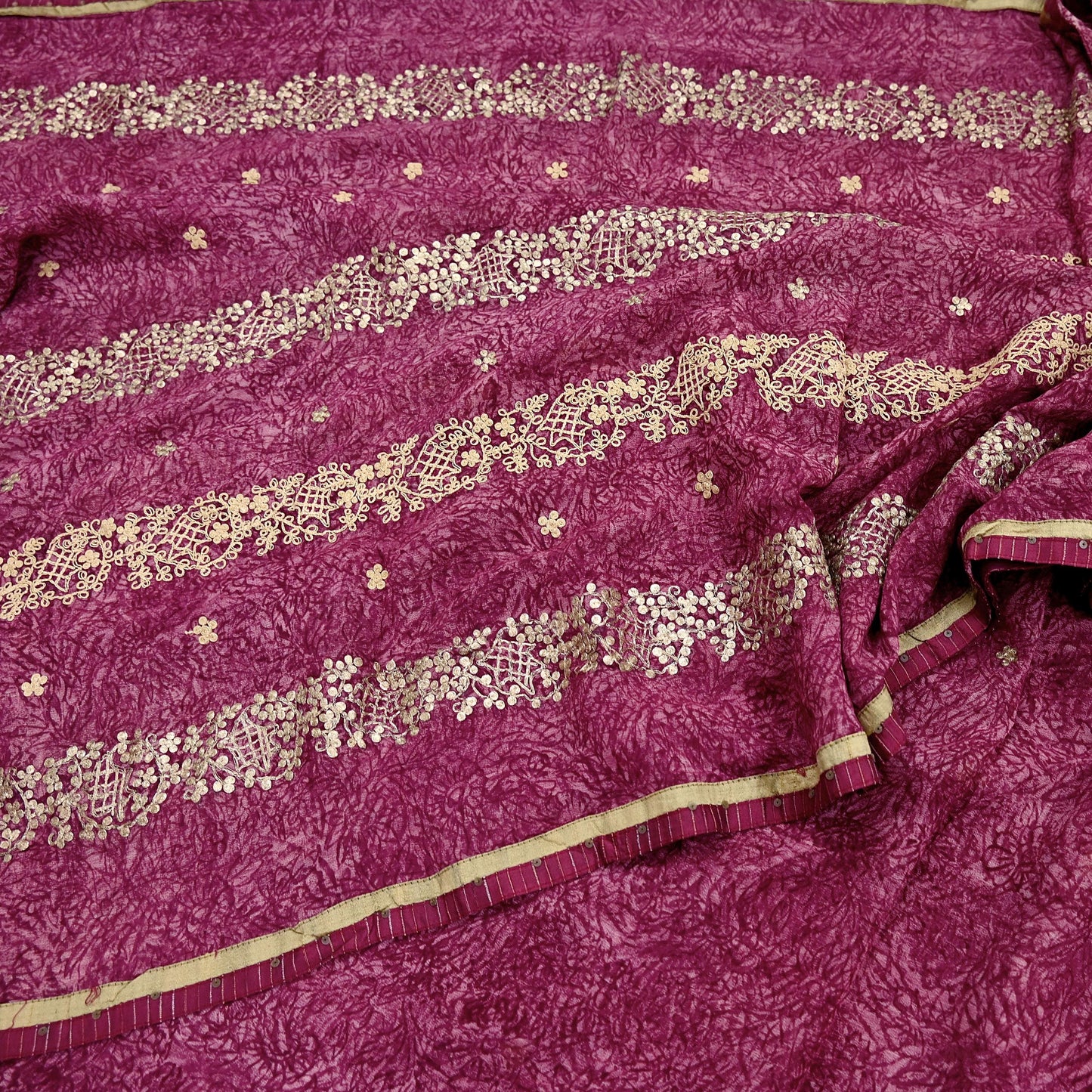 Indian Vintage Sari Hand Embroidered Pure Georgette Silk Sarees Craft Fabric 6Yd Sequins Wedding Sarees Quilting Crafting Upcycle