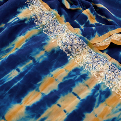 Indian Vintage Saree Pure Crepe Silk Hand Embroidered Tie-Dye Sari Fabric 5yard Sewing Craft Fabric Ethnic Dressmaking Crafting Zardozi Zari