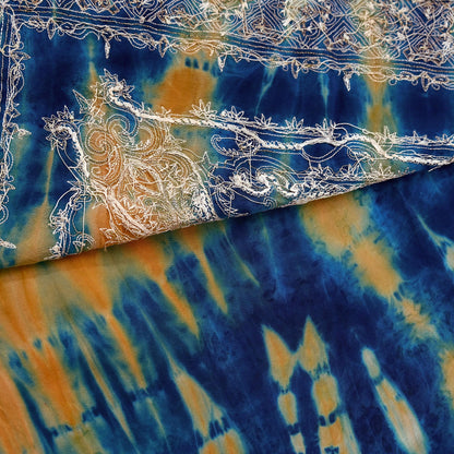 Indian Vintage Saree Pure Crepe Silk Hand Embroidered Tie-Dye Sari Fabric 5yard Sewing Craft Fabric Ethnic Dressmaking Crafting Zardozi Zari