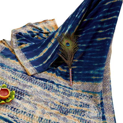 Indian Vintage Saree Pure Crepe Silk Hand Embroidered Tie-Dye Sari Fabric 5yard Sewing Craft Fabric Ethnic Dressmaking Crafting Zardozi Zari