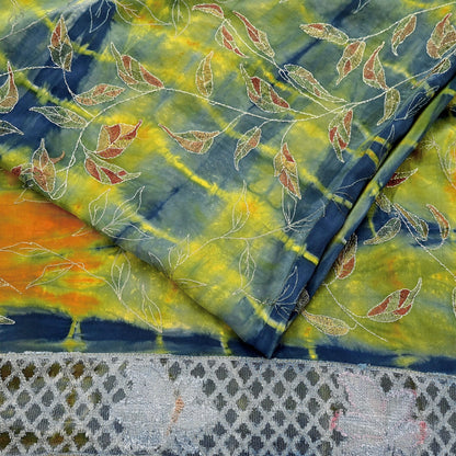 Indian Vintage Sari Multi Pure Crepe Silk Hand Embroidered Sarees 6yd Sewing Floral Craft Zari Dress making Crafting Quilting
