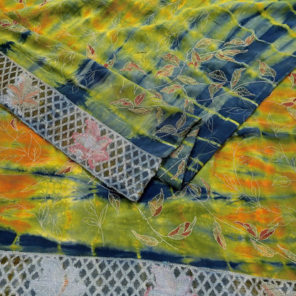 Indian Vintage Sari Multi Pure Crepe Silk Hand Embroidered Sarees 6yd Sewing Floral Craft Zari Dress making Crafting Quilting