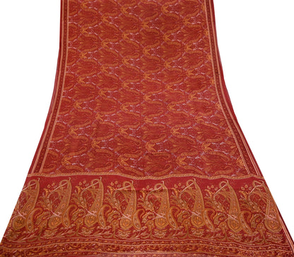 Women Vintage Sari Maroon Pure Georgette Silk Printed Saree Craft Fabric Sewing 5Yard Soft Light Dress Making Floral
