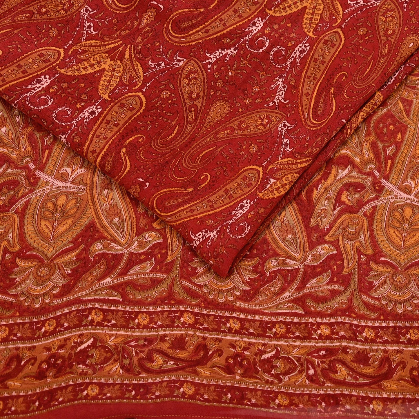 Women Vintage Sari Maroon Pure Georgette Silk Printed Saree Craft Fabric Sewing 5Yard Soft Light Dress Making Floral
