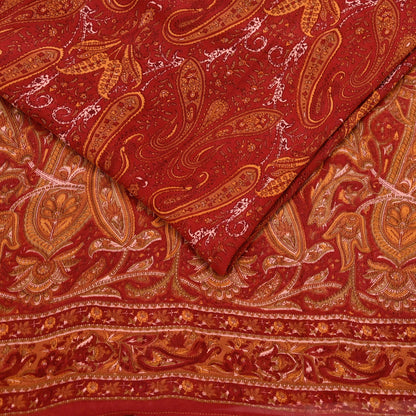 Women Vintage Sari Maroon Pure Georgette Silk Printed Saree Craft Fabric Sewing 5Yard Soft Light Dress Making Floral