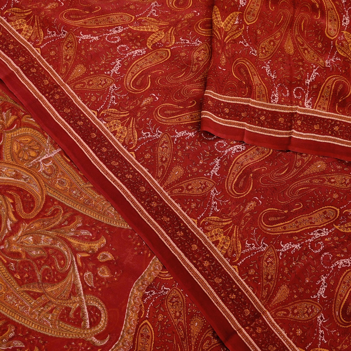 Women Vintage Sari Maroon Pure Georgette Silk Printed Saree Craft Fabric Sewing 5Yard Soft Light Dress Making Floral