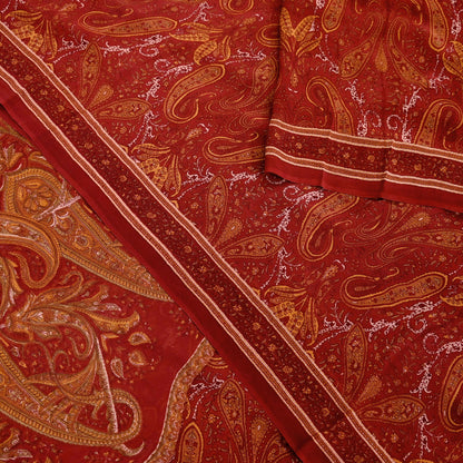 Women Vintage Sari Maroon Pure Georgette Silk Printed Saree Craft Fabric Sewing 5Yard Soft Light Dress Making Floral