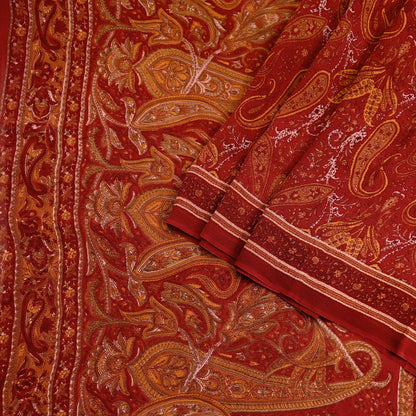 Women Vintage Sari Maroon Pure Georgette Silk Printed Saree Craft Fabric Sewing 5Yard Soft Light Dress Making Floral