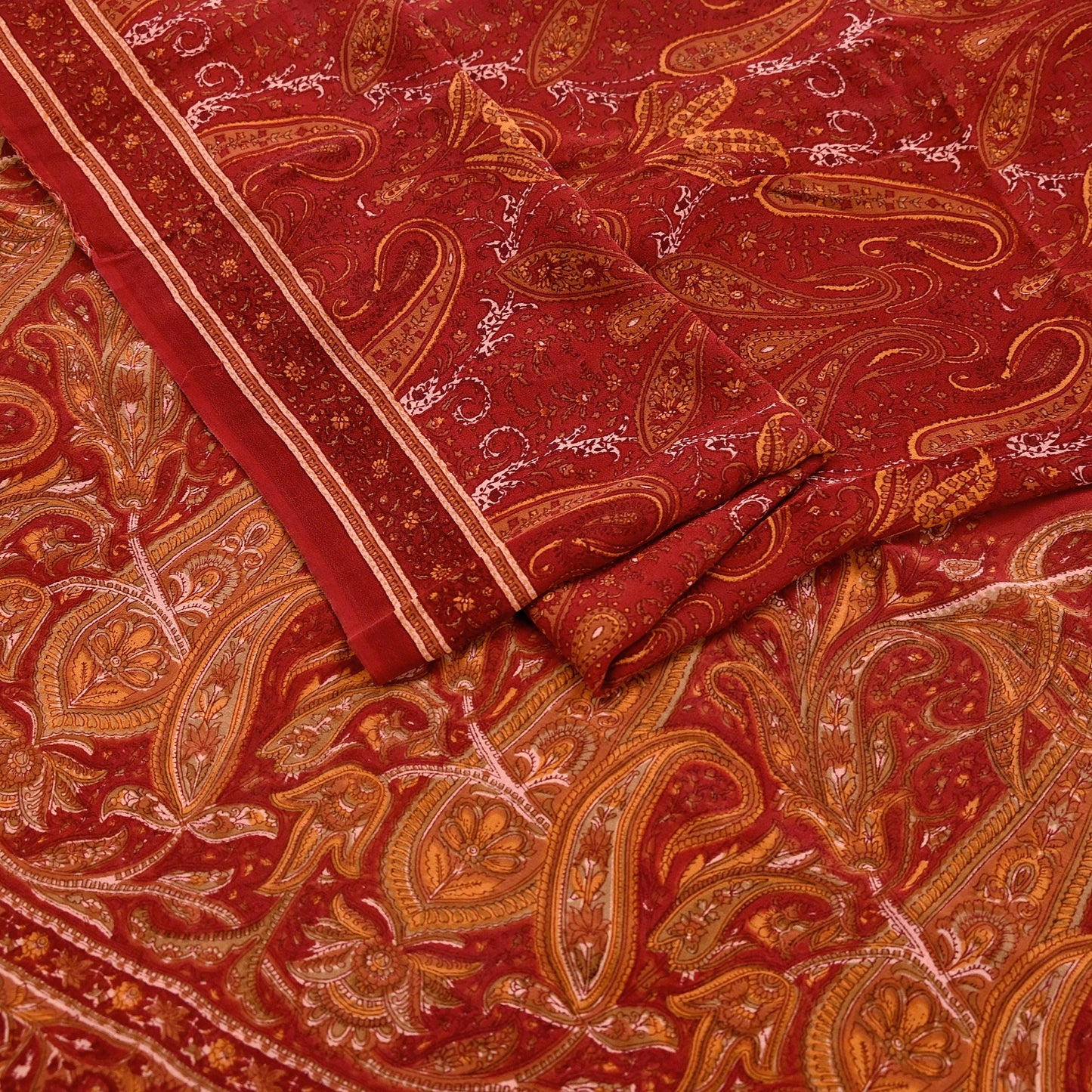 Women Vintage Sari Maroon Pure Georgette Silk Printed Saree Craft Fabric Sewing 5Yard Soft Light Dress Making Floral