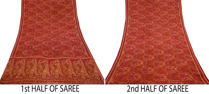 Women Vintage Sari Maroon Pure Georgette Silk Printed Saree Craft Fabric Sewing 5Yard Soft Light Dress Making Floral