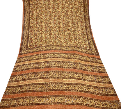 Women Vintage Sari Beige Pure Georgette Silk Digital Printed Saree Craft Fabric Sewing 5Yd Light Dress Making Geometric Crafting Quilting