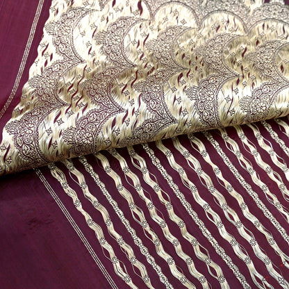 Indian Vintage Heavy Bridal Sari Maroon Pure Satin Silk Woven Banarasi Sarees Zari 5Yd Wedding Dress making Crafting Craft Fabric Quilting