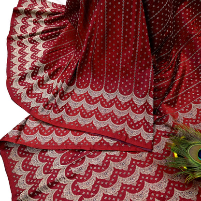 Indian Vintage Heavy Bridal Sari Maroon Pure Satin Silk Woven Banarasi Sarees Zari 5Yd Wedding Dress making Crafting Craft Fabric Quilting