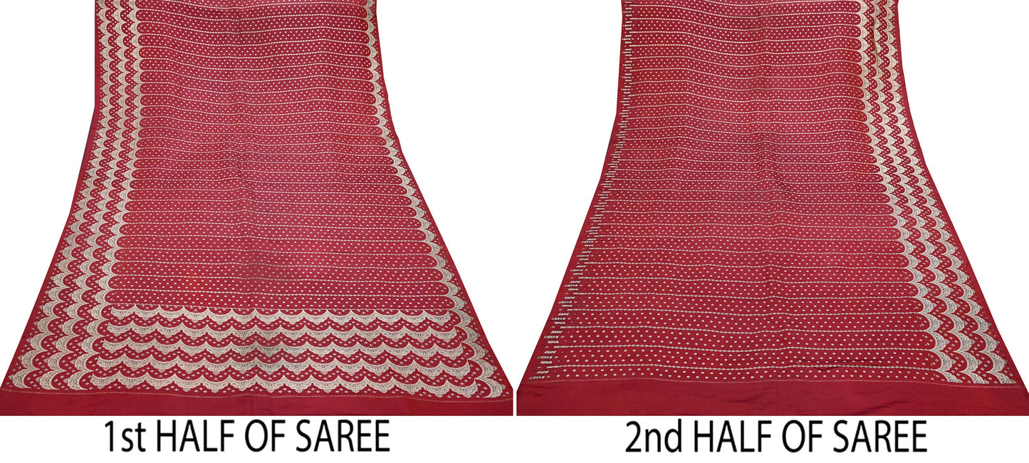 Indian Vintage Heavy Bridal Sari Maroon Pure Satin Silk Woven Banarasi Sarees Zari 5Yd Wedding Dress making Crafting Craft Fabric Quilting