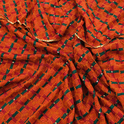 Indian Vintage Orange Heavy Wedding Dupatta Long Stole Pure Crepe silk Hand Embroidered Bagh Phulkari Stole Scarves