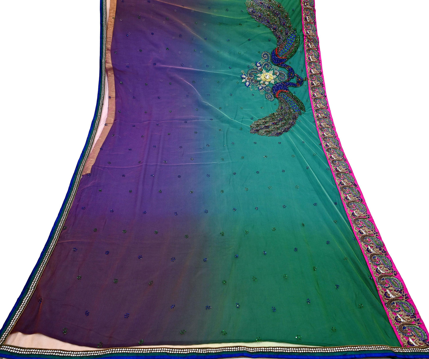 Indian Vintage Heavy Sari Multi Net/Mesh Embroidered Sarees Fabric 6Yd Sewing Soft Green Sequins Floral Zari Bridal/wedding Saris