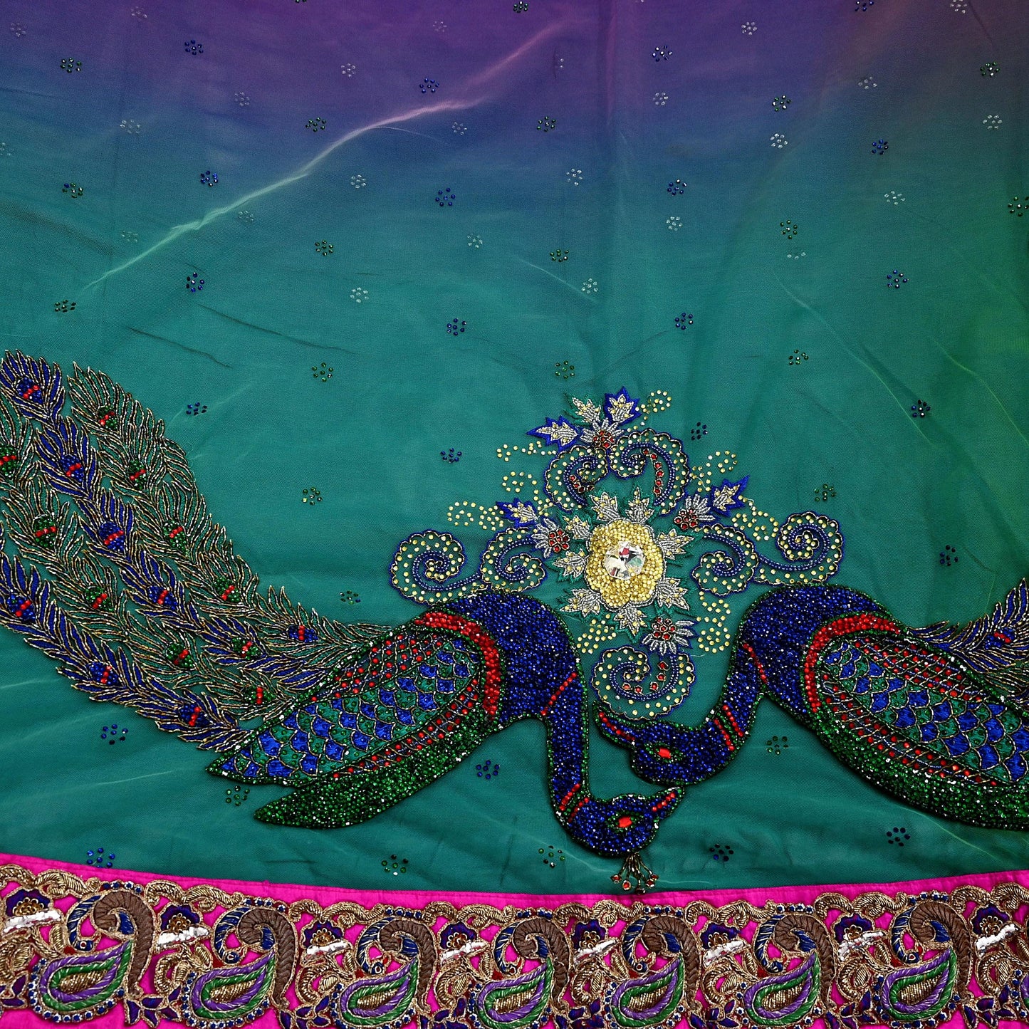 Indian Vintage Heavy Sari Multi Net/Mesh Embroidered Sarees Fabric 6Yd Sewing Soft Green Sequins Floral Zari Bridal/wedding Saris