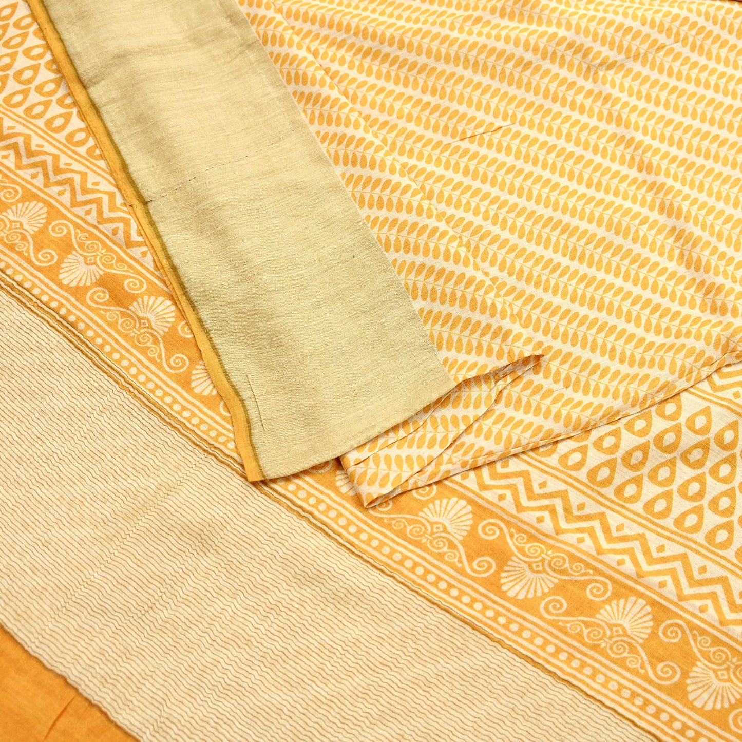 Indian Vintage Heavy Sari Beige & Yellow Pure Khadi Silk Handloom Saree Craft Fabric 5yd Ethnic Wear Dress making For Crafting Quilting