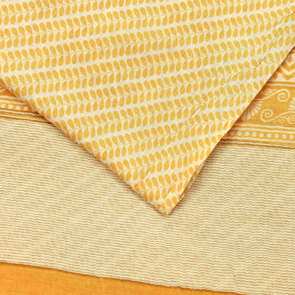 Indian Vintage Heavy Sari Beige & Yellow Pure Khadi Silk Handloom Saree Craft Fabric 5yd Ethnic Wear Dress making For Crafting Quilting