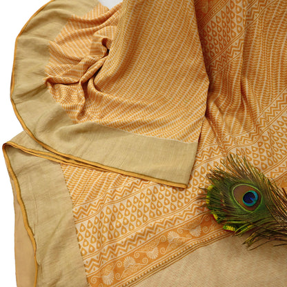 Indian Vintage Heavy Sari Beige & Yellow Pure Khadi Silk Handloom Saree Craft Fabric 5yd Ethnic Wear Dress making For Crafting Quilting