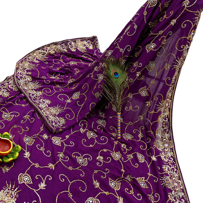Indian Vintage Heavy Sari Purple Pure Georgette Silk Hand Beaded Sarees Craft Fabric 5Yd Sewing Soft Ethnic Wedding Sarees Dress making