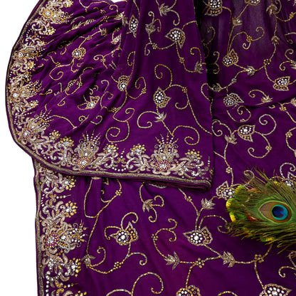 Indian Vintage Heavy Sari Purple Pure Georgette Silk Hand Beaded Sarees Craft Fabric 5Yd Sewing Soft Ethnic Wedding Sarees Dress making