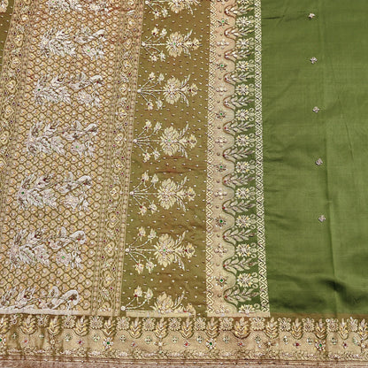 Indian Vintage Saree Green Heavy Hand Embroidered Kanjivaram Sari Pure Silk Fabric 5 Yards Dress Making Bollywood Sarees