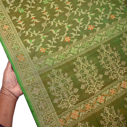 Indian Vintage Sari Green 100% Pure Silk Hand Woven Sarees Craft Fabric 5Yd Ethnic Sewing Dress making Crafting Quilting Upcycle