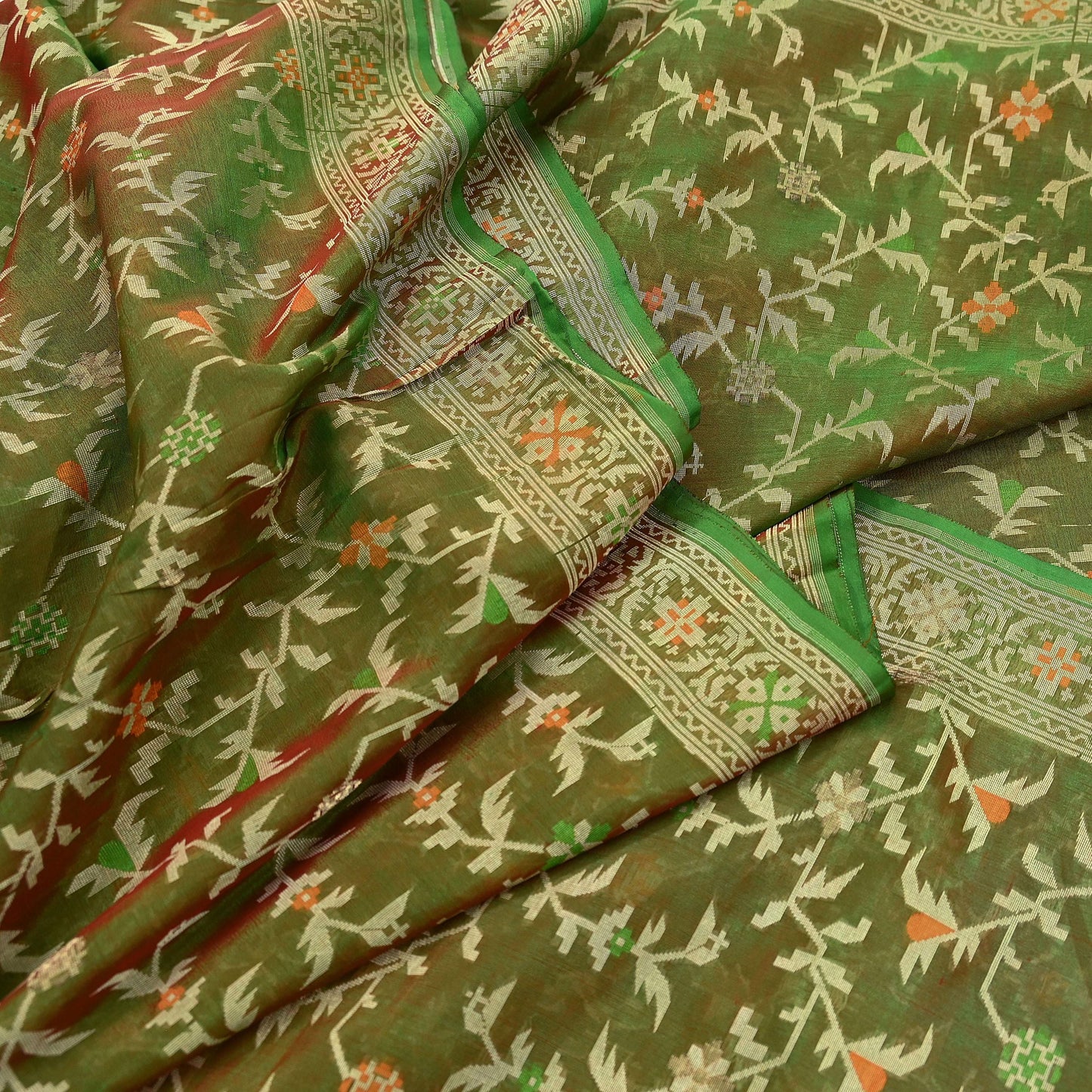 Indian Vintage Sari Green 100% Pure Silk Hand Woven Sarees Craft Fabric 5Yd Ethnic Sewing Dress making Crafting Quilting Upcycle